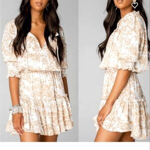 Buddy Love Cream and Beige Floral Mini Dress